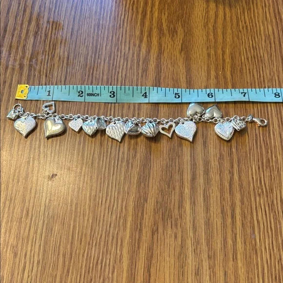 JCM Mauritius 925 Sterling Silver 7 1/2” Hearts Charm Bracelet Bracelets